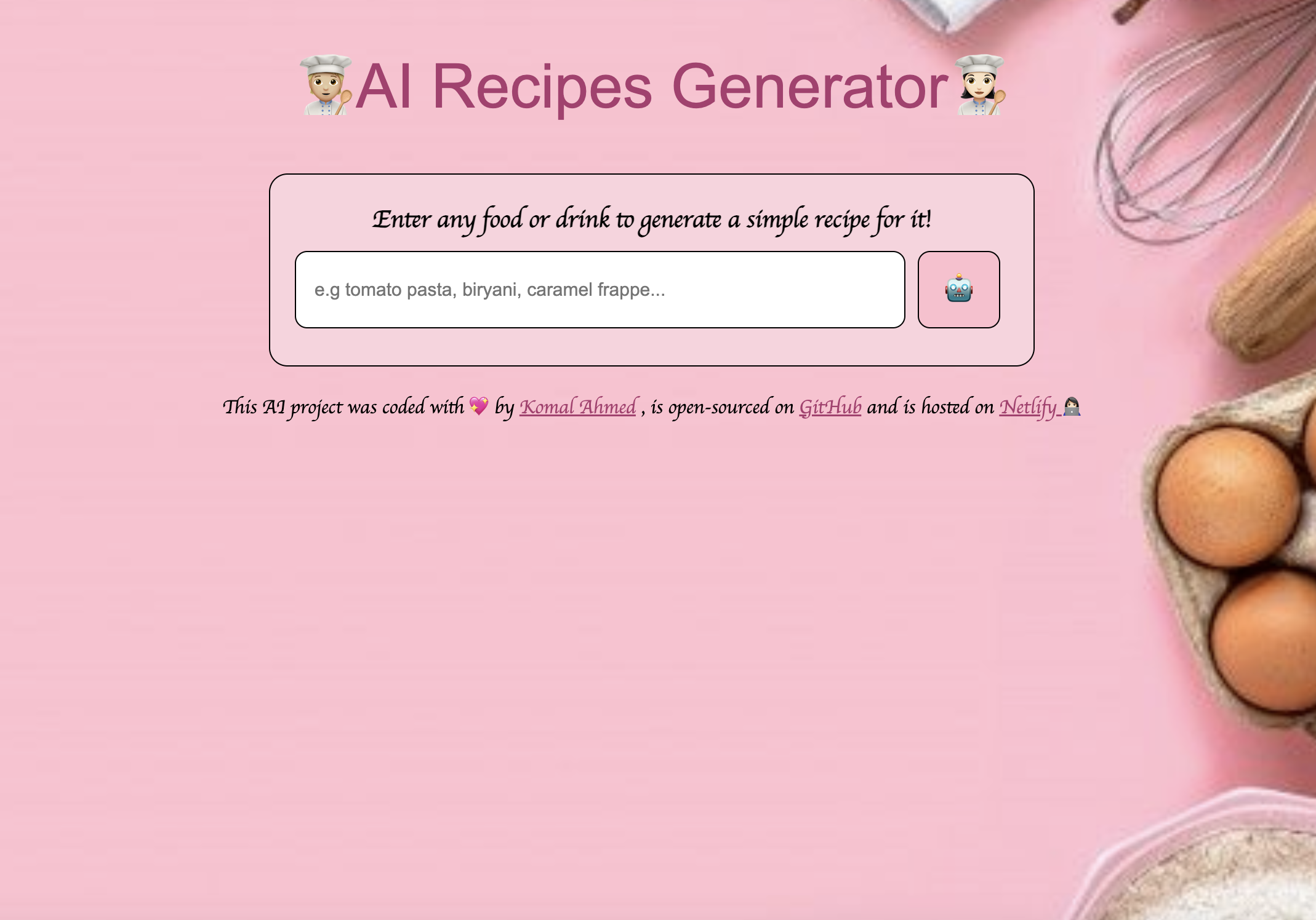 AI Recipes Generator App Project Screenshot